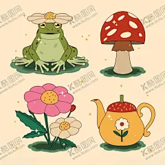 手绘水彩春夏元素 【酷图网】手绘水彩,春夏元素,青蛙,蘑菇,花朵,茶壶,卡通插画,卡通贴纸,水彩元素,水彩插画,插画元素,手绘插画,插画设计,矢量元素,元素设计
