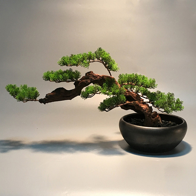 新中式仿真盆景松树迎客松盆景迎客松软装样...