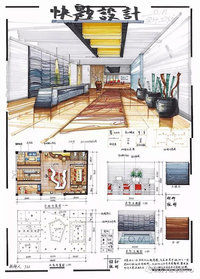 四方手绘环艺室内设计快题学员作品