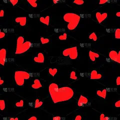 无缝图案，小红心。黑色背景。情人节快乐。爱和浪漫。节日装饰。模板贺卡，墙纸，纺织品，包装纸，剪贴簿