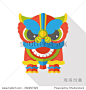 Chinese New Year flat icon; The dragon and lion dancing head