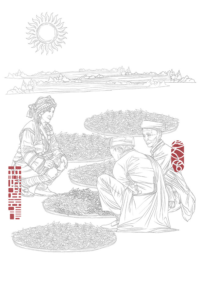《“昌宁号茶铺”茶叶生产工艺流程插画绘制...