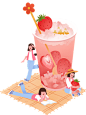 奶茶店手绘创意套系插画-草莓冰