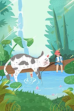 森系森林野外仙境插画海报风景
