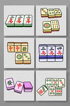 可爱卡通手绘麻将骰子游戏元素插画