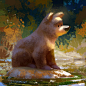 Lynn Chen | 陈倩柳 on Instagram: “Bear —- #digitalart #bear #river #doodle #illustration #digitalpainting #wildlife”