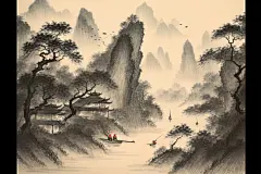 中国画晕染水墨画插画