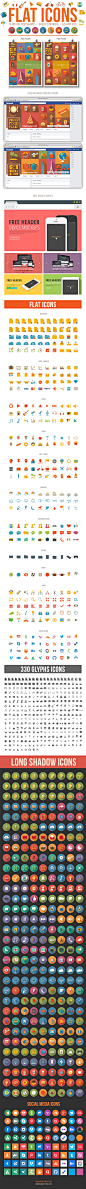 Flat Icons Pack : This is a huge icon set of 2 different icon styles that contains as flat and long shadow. All of each icons are fully editable, change colors with one click or go any size.