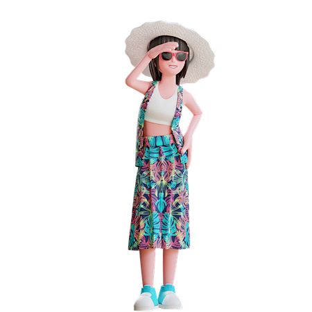女孩在海滩 3d 插图