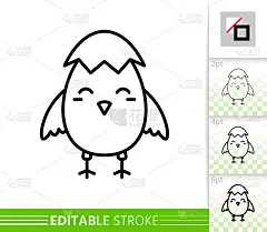 Chick in eggshell simple thin line vector icon