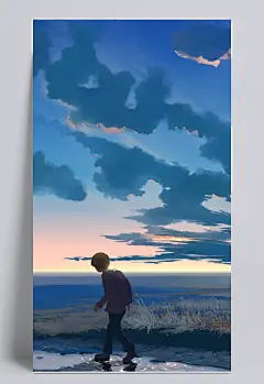 蓝色云彩插画寂静|蓝色,云彩,插画,寂静,卡通/手绘,背景元素