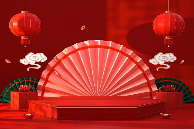 C4D立体国潮海报banner背景@郭设...