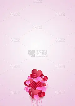情人节通用爱心海报背景。甜蜜可爱的红粉色剪纸风格的爱情卡片设计背景
