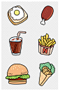 手绘插画美食西餐可乐汉堡薯条面包鸡腿
