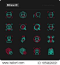 Face ID thin line icons set: face recognition, scanning, mobile authentication, approved, disapproved, face detect. Modern vector illustration for black theme.