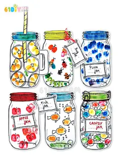 儿童创意指印手工 各种各样的瓶子