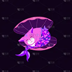 粉色,可爱的,猫,美人鱼,贝壳,女孩,夏天,式样,小的,睡觉