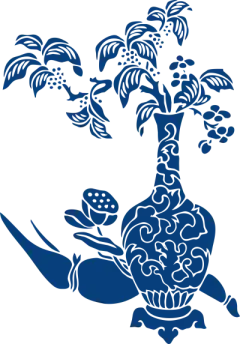 青花瓷纹样花卉镂空剪纸设计png透明素材(46)