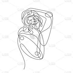 女性简约主义者面容美。连续线条艺术或抽象女性的单线条绘画