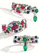 PLATINUM, CARVED COLORED STONE, DIAMOND AND PEARL 'TUTTI FRUTTI' BRACELET, CARTIER@北坤人素材