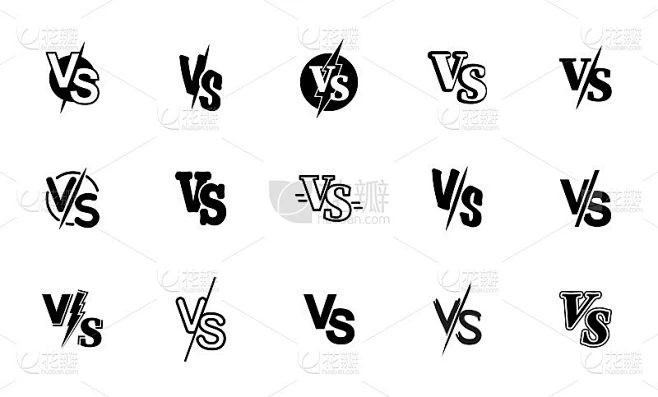 一组对比标志字母。VS VS字母图标的集合。VS字母表示运动，战斗，竞争，战斗，比赛，游戏。字母符号素材-花瓣网