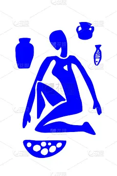 用锅做饭的原始妇女。