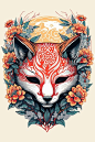 日本日式狐狸面具手绘插画矢量图设计素材