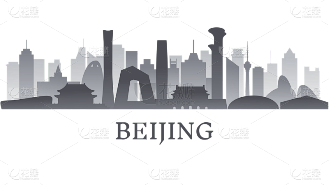 常规通用北京地标建筑黑白剪影元素