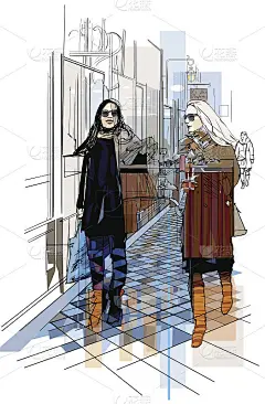 巴黎——两个女人在走廊上散步