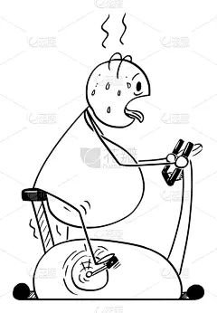 健身车,绘画插图,卡通,男人,矢量,肥胖,运动,仅男人,食品,一个人