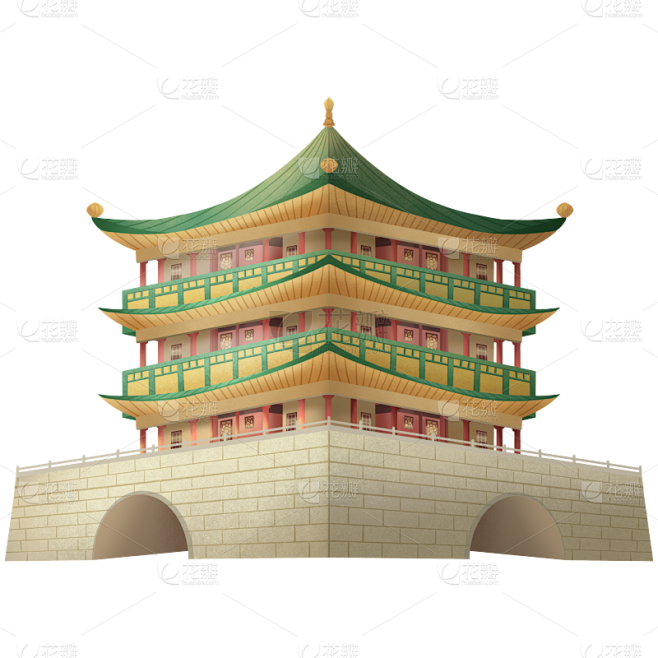 中国风-手绘传统建筑-城楼