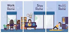 COVID-19运动的社交距离。居家预防新冠肺炎。女孩在家的活动。自我隔离。
