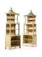 Regency style cream and green painted pagoda-form standing bookcases (Estate of Mrs Astor at SOTHEBY'S)