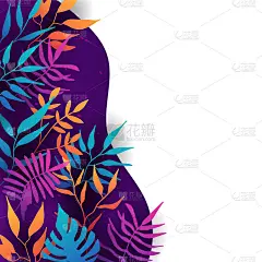 花背景矢量。充满活力的渐变色彩纹理，花卉和植物叶手绘。抽象艺术设计的墙纸，墙壁艺术，封面，婚礼和邀请