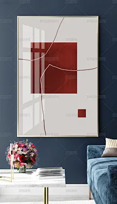 花纹图案-后现代时尚轻奢手绘线条红色抽象几何花纹图案家居数码图案