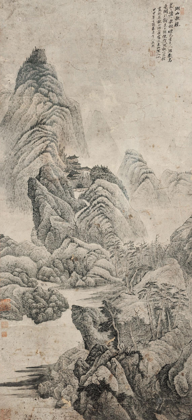 吴历——《湖山秋晓》【荒荒澹澹秋树烟，元...