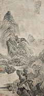 吴历——《湖山秋晓》【荒荒澹澹秋树烟，元季之人游戏焉。毫间欲断意不断，使我追拟心茫然。画就展观，予湖山佳处，放意如深入也。甲申年重阳】人物山水 立轴欣赏 | 
清|吴历(1632-1718)本名启历，字渔山，号墨井道人、桃溪居士 。清初著名画家。诗师钱谦益，画师王鉴、王时敏，主取王蒙和吴镇之长，形成自己风格。清初六家之一，又称“四王吴恽”。后入天主教、耶稣会，传教三十年，近20年少绘事。
