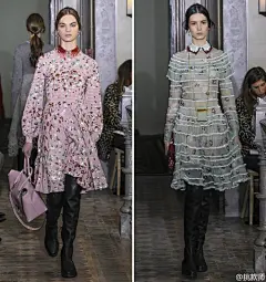Valentino Pre-Fall 2017｜Pierpaolo Piccioli独挑大梁的首个早秋系列，过膝皮靴搭配长裙；淡而柔和的繁花~ 田园浪漫的复古气息 ​​​​