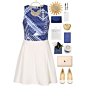 I didn't go to a wedding, but my cousins are getting married! Yay! I know God will be with them. 
#polyvore 
#polyvorefashion 
#blueandwhite 
#Heels 
#croptop 
#necklace