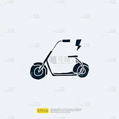 电动滑板车涂鸦图标。电动车概念标志符号。现代城市生态运输载体图解