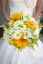 Sunflower, orchid, yellow balls and mums bridal bouquet // Photographer: Hazy Lane Studios // Sunshine Flowers Wedding & Event Design // http://theknot.com/submit-your-wedding/photo/1db95ce6-8040-4df6-a519-24fc338f702a/Rogers-Wedding …