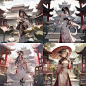 A beautiful sword girl, Wearing a floral dress, Standing in front of the Mantianxing Garden in ancient Chinese palaces, Pixiv illustration,Wearing Hanfu in random colors --upbeta --q 2 --niji 5