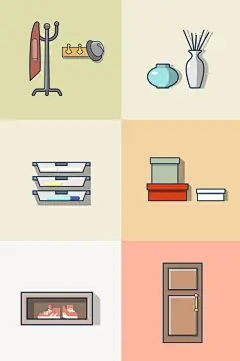 创意矢量质感挂衣架鞋柜插画