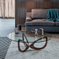 helix | side tables : helix | side tables - Coffee table with solid Canaletto walnut (NC) and transparent varnished steel (OP0) base. Clear glass top.