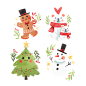 雪人、兔子、松树、姜饼人