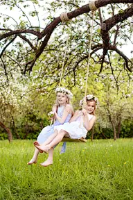 儿童,园林,春天,乐趣,花朵,日光,可爱的,户外活动,白昼,摇摆