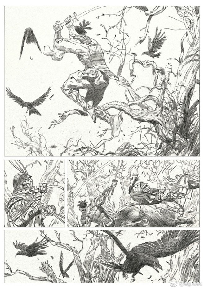 之前把过去的武士漫画构思重新更改了一下黑白线稿已陆陆续续画完以下