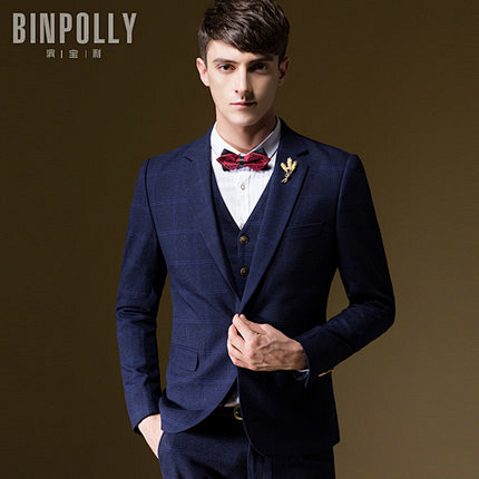 BINPOLLY结婚西装新郎礼服男英伦修...