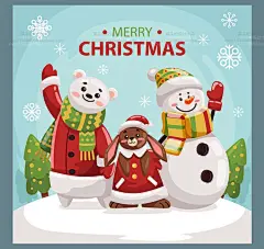 创意可爱卡通圣诞节圣诞老人雪人雪橇麋鹿贺卡电商主图矢量VI素材-淘宝网