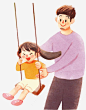父亲节手绘插图亲子插画玩秋千的_新图网ixintu.com